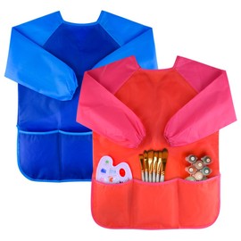 KUUQA 2 Pieces Waterproof Children's Art Smock Kids Painting Aprons with 3 Roomy Pockets (Paints and brushes not included)
