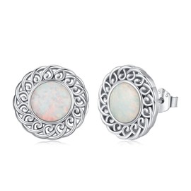 White Opal Earrings 925 Sterling Silver Opal Stud Earrings Filigree Earring Jewelry for Women Girls