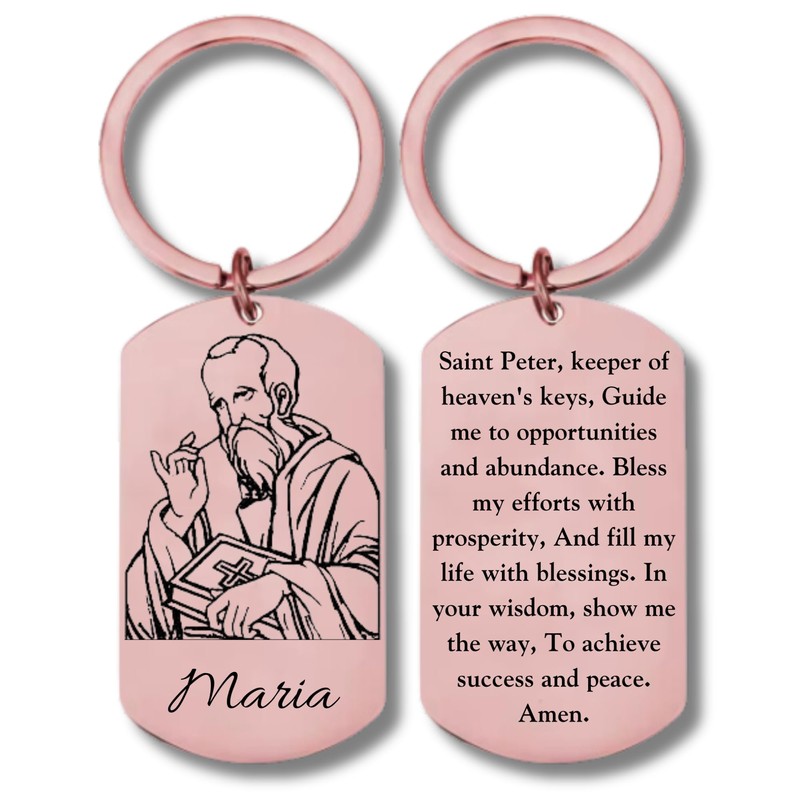 Saint Peter, Abundance Prayer, Stainless Steel Rectangular Engraved Keychain