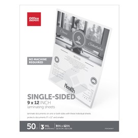Office Depot® Brand Single-Sided Self-Sealing Laminating Sheets, 9" x 12", 3 Mil, Clear, Pack Of 50 Sheets