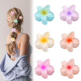 AYNKH 6 Pcs 4CM Hawaiian Plumeria Flower Hair Claw Clips, Flower Hair Clip, Large Plum Blossom Claw, Anti Slip Hibiscus Hair Clip, Used for Decorating Hair at Weddings, Travels, and Parties