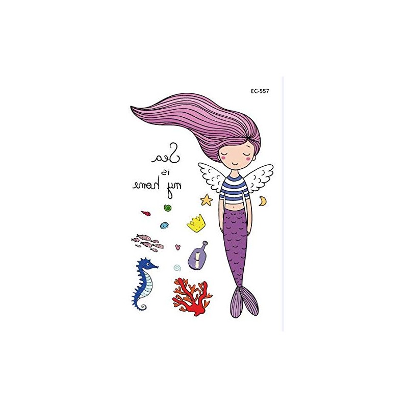 PowerTRC Temporary Tattoos Mermaid Cartoon For Kids, 12 Sheets Set,