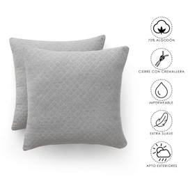 Set of 2 Plain Cotton Jacquard Diamond Cushion Covers 45 x 45 cm Decorative Pillow Cases Bedspread Sofa with Zipper Cotton Breathable and Soft Grey