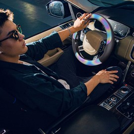 CAR-GRAND Chameleon Iridescent Reflective PU Leather Steering Wheel Cover,15Inch Universal Fit for 95% Suvs,Sedans,Vans,Trucks for Unique Cute Women Lady Girly(Black Colorful Color Change) Multicolor