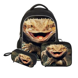 Dispalang Lizard Backpack Lunch Tote Bag Pencil Case Children School Bag Set Durable Bookbag Cooler Bag