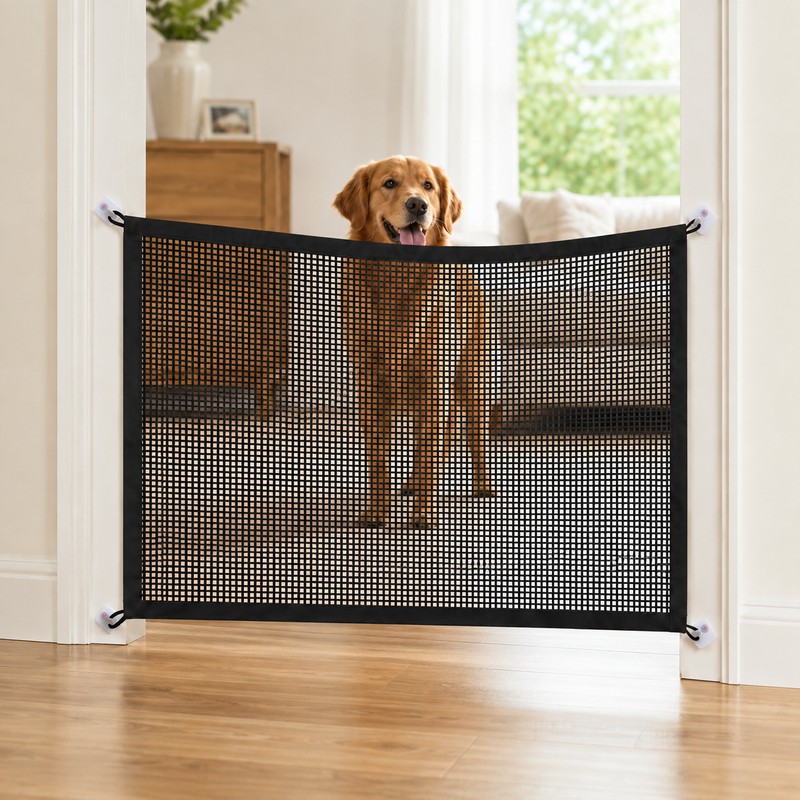 Pet Barrier Gate for Dogs – Foldable Breathable Mesh Fence