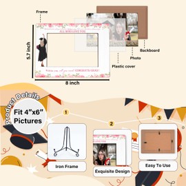 TIOFUNO Graduation Picture Frame 4x6, Floral Wooden Tabletop Photo Frame With Stand, High School College Graduate Gift for Her, Behind You All Your Memories-A02