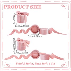 AHANDMAKER 2Pcs Ring Box Velvet Ring Gift Box Gorgeous Column Wedding Ring Box with Elegant Ribbon Bow Premium Jewelry Storage Case for Wedding Engagement Proposal Keepsake Ceremony (Pink, 1 Slot)