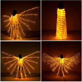 iMucci LED Lights Belly Dance Isis Wings - Bellydance Glow Angel dance Wings with Telescopic Sticks Flexible Rods for Adults and Child Yellow