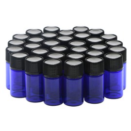 50Pcs 3ml Blue Essential Oil Bottle, Mini Glass Sample Bottles with Orifice Reducer and Black Screw Caps for Essential Oils, Chemistry Lab Chemicals, Colognes & Perfumes