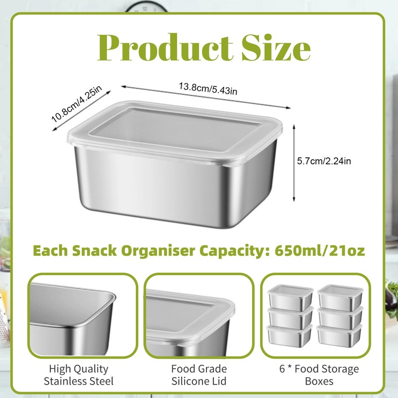 Zjyufy 6 Pack Stainless Steel Containers Stainless Steel Multipurpose Reusable