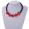 Avalaya Statement Black/Red Glass Bead with Shell Floral Motif Necklace/48cm