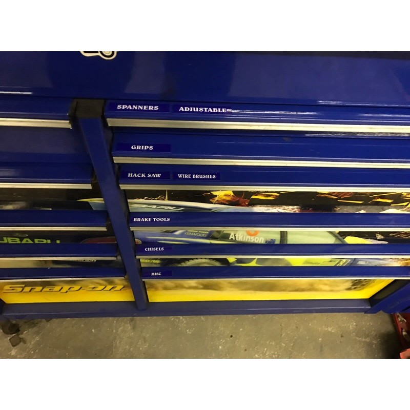 24 Toolbox Drawer Label Stickers Decals Organiser Blue