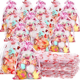 Shappy 100 Pcs Heart Organza Bags Valentine Jewelry Pouch Candy Cookies Packaging Bags for Mother's Day Wedding(4 x 6 Inch,White)