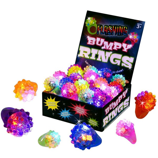 Kangaroo Kids' LED Light Up Rings or Glow-in-The-Dark Neon Ring Bumpy Toy Decorations for Birthday Party Favors, Glow Party Favors, Small Toys for Kids Prizes, Surprise Toys for Girls, Boys, 18 Pack