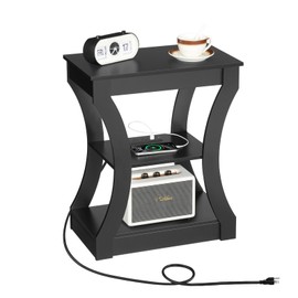 MAHANCRIS End Table with Charging Station, Side Table with USB Ports and Outlets, 3 Tier Nightstand with Storage Shelf for Small Spaces, Living Room, Bedroom, Black ETBK53E01