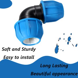 Pack of 3 Pipe Connectors, PE Pipe Fitting Angle, 90° Plastic PP Fitting, PE Quick Coupling Fittings, PE Blue Quick Coupling Water Pipe Elbows, Sanitary Fittings (25 mm)