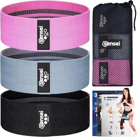 SENSEI Fitness Bands Set - 3 Elastic Fabric Training Bands - Non-Slip Resistance Bands for Buttocks, Legs, Pilates & Strength Training