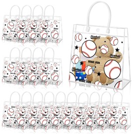HYMENEX 24 Pack Baseball Clear PVC Gift Bags, Baseball Snack Bags with Handles for Goodie Treat Candy Party Holiday Sports Decoration