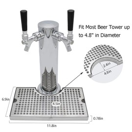 Barworks Kegerator Beer Drip Trays, Stainless Steel Keg Drip Tray with Non-Slip Rubber Pad, Premium Metal Beer Tower Drip Pan for Home Bar Mini Fridge Without Drain