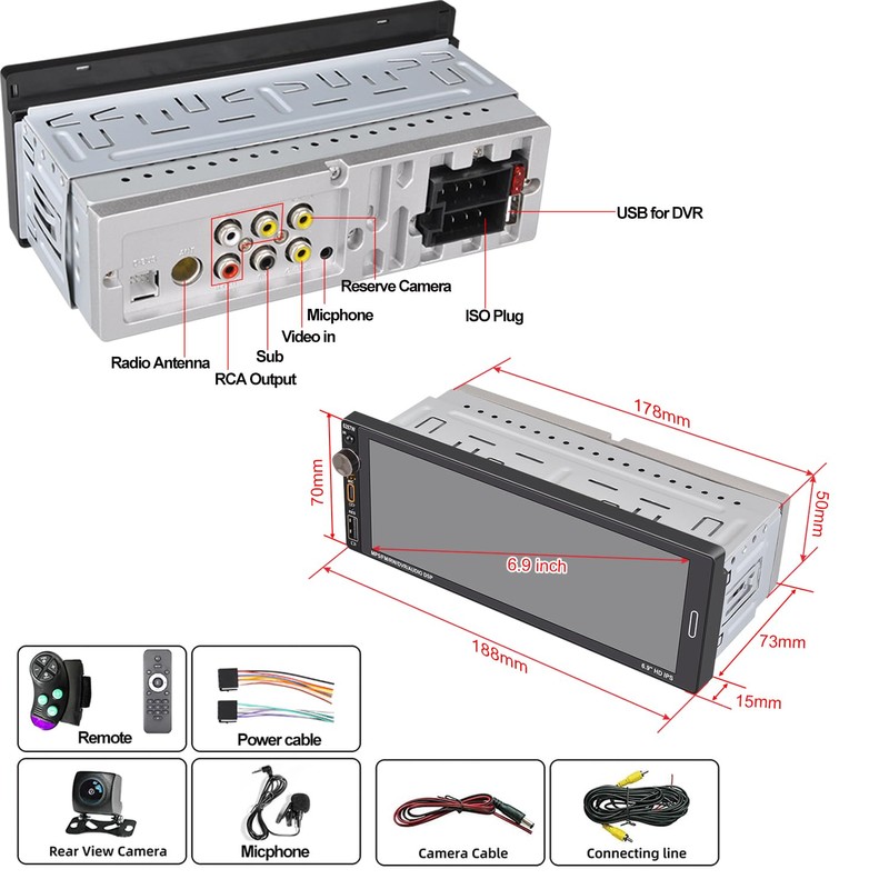 Alondy Single Din Car Stereo Touchscreen (6.9") Compatible with Apple