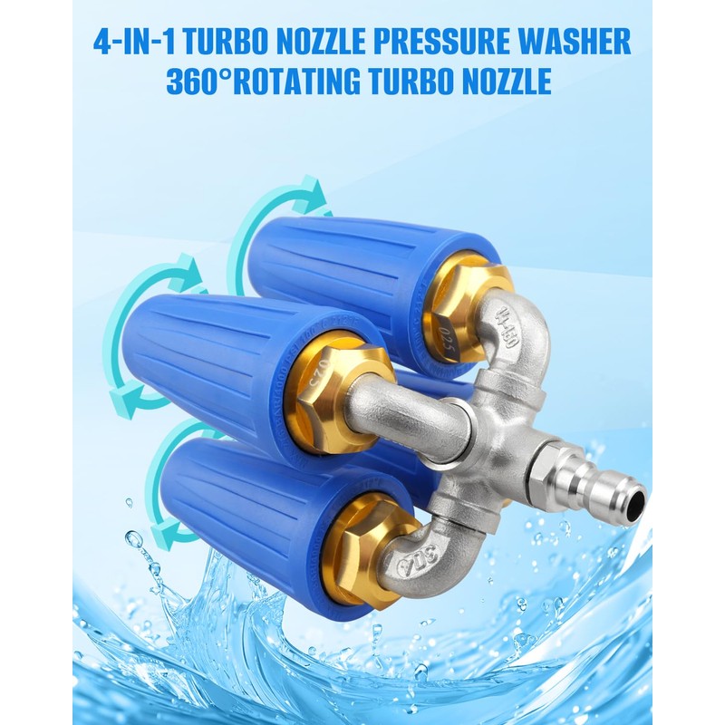 ULXIOM 4-in-1 Pressure Washer Turbo Nozzle, 1/4" Quick Connector, 360