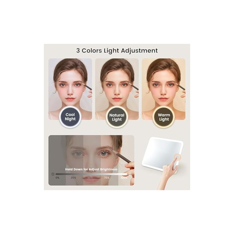 Bolsa Maquillaje Profesional Espejo Led Pequeño Juego Brochas Piezas Estuche