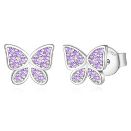 Jrêveinfini Butterfly Earrings 925 Silver with Cubic Zirconia Stones - Elegant Jewellery for Women and Girls, Silver Cubic Zirconia, lemon amber