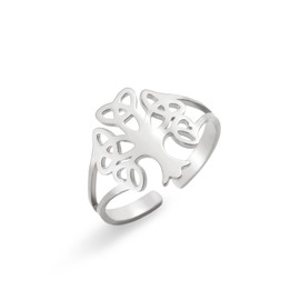 Dreamtimes Tree of Life Ring for Women Celtic Knot Rings Vintage Adjustable Open Celtic Irish Family Tree Ring Retro Jewellery, Stainless Steel, No