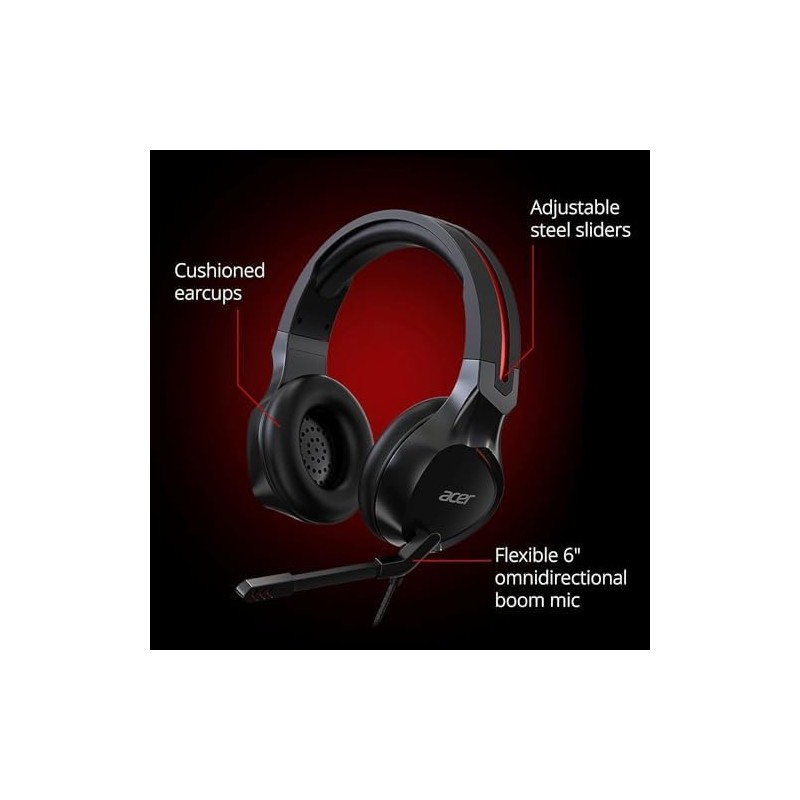 Acer Nitro - Auriculares para juegos, micrófono flexible, diadema ajustable