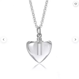 Fashion Jewelry GLASS HEART URN ASHES CREMATION MEMORIAL Pendant 925 Sterling Silver 20" Chain