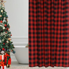 RLoncomix Buffalo Check Shower Curtains Red Black Farmhouse Country Standard Bathroom Curtain Fabric Waterproof Bath Curtains with Hooks Winter Holiday Party Decor, 72 x 72 Inch