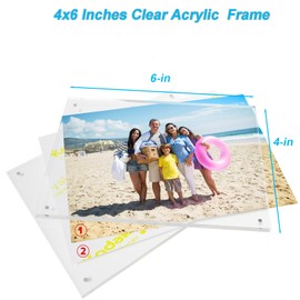 laapee 4x6 Acrylic Picture Frame with Magnetic, Frameless Double Sided Clear Frame with Base, Floating Lucite Transparent Photo Frame for Tabletop Display with Exquisite Package