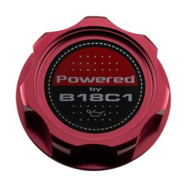 VMS RACING RED OIL CAP with Powered by B18C1 Emblem in CNC Machined Billet Aluminum Compatible with Honda Acura Integra GSR 94-01 1994-2001