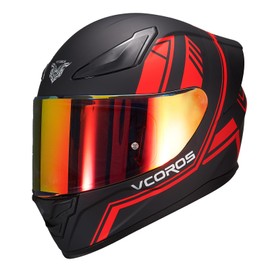 Full Face Motorcycle Helmet for Unisex-Adults DOT Approved WS-609 Motorbike Street Bike Racing Helmets with Visor and Anti-Fog Film(Matte Red Lines,L)