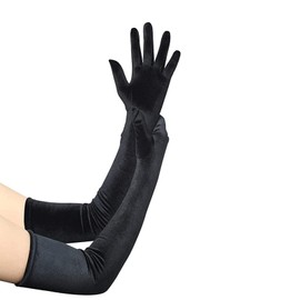 Andiker Long Evening Gloves, 21" Opera Elbow Satin Gloves, Vintage Formal Fancy Dress Gloves Women Mittens for Wedding Party (Black)