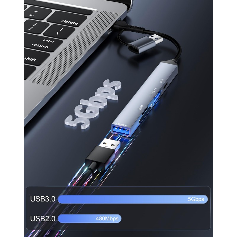 USB 3.0 Hub MicroSD/SD Card Reader Compatible with Type-C &