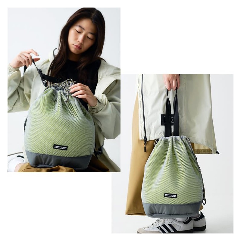 KiU K451-913 Double Mesh Drawstring Shoulder Bag, W-MESH DRAWSTRING SHOULDER