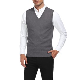 AIYINO Men's Sleeveless Jumpers Tank Top V Neck Sweater Vest with Ribbed Edge(UK Size Large Dark Grey)