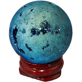 SUNYIK Lake Blue Titanium Coated Druzy Geode Sphere Ball,Crystal Quartz Agate Ball,Healing Sculpture Figurine for Easter Day