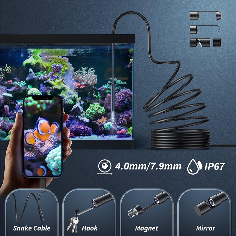 Endoscope Camera with Light,1920P HD Borescope Tools with 8 Adjustable
