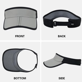 Sports Sun Visor Hats Men Women Foldable Brim Lightweight Packable Adjustable Visor Caps Running Golf Tennis Gray