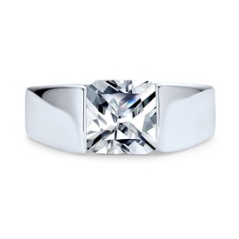 Bling Jewelry Traditional Unisex Personalize AAA CZ Square Princess Cut Solitaire Mens Engagement Ring Pinky Ring Silver Plated For Men Customizable