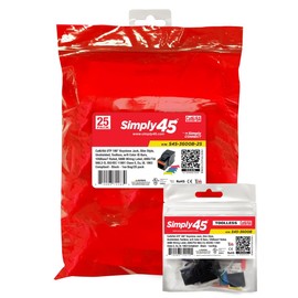 Simply45 Cat6/6A UTP 180 Degree Keystone Jack 110 Style - Black, 25-Pack - Toolless, w/6 Color ID, 568B Wiring Label, ANSI/TIA 568.2-D - S45-3600B-25