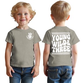 Young Wild and Three Shirt Boy 3rd Birthday Outfit Toddler T-Shirt 3 Year Old Boy Third B-Day Party Tee Tops (Grey, 3T)