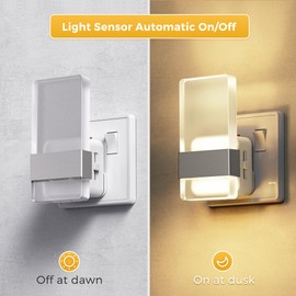 LOHAS-LED Night Light, Plug in Night Light with Dusk-to-Dawn Sensor, 0-100LM Dimmable, Warm White 3000K, White Shade, 2 Pack