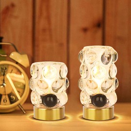 JHPGEOE Battery Operated Lamp with Timer, Cordless Table Lamps for Room Decor,Small Table Lamp with LED Bulb, Glass Lamps Beside Table Light for Living Room,Bedroom(2 Pack)