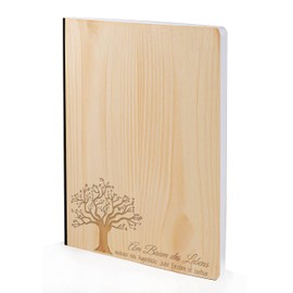 Notebook with Wooden Cover in A5 - Tree of Life - Real Wood Notebook for Writing in Pine Wood Cover 192 Blank Pages 90 g