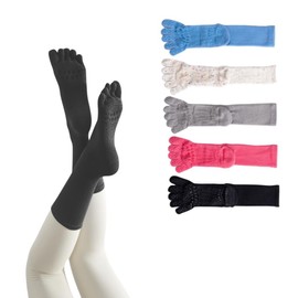 iSEN LABEL Five Toe Socks Crew Socks Yoga Socks with Non-Slip Feature Women's Socks Mid-Calf Length Ballet Pilates Breathable Anti-odor Sports Fitness Cold Relief, Black, M-L