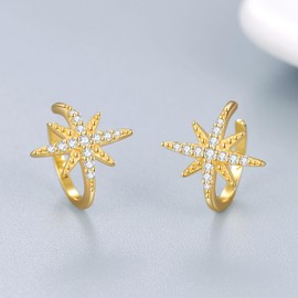 Stocking Stuffers Holiday Outfits for Women 2024 2 Pairs Rhinestone Star Earrings for Women Cartilage Star Earrings Ear Cuffs Wrapped Earrings Gold Non Perforated Clip On Earrings (2Set)
